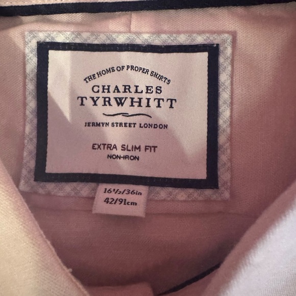 Charles Tyrwhitt Men’s Extra Slim Fit Light Pink Long Sleeve Shirt Size 16 1/2 - Picture 2 of 16